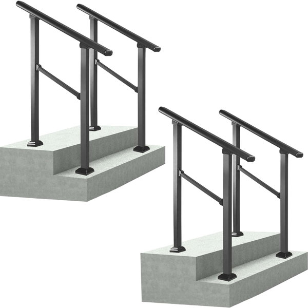 Main Courante Pour Marches Extérieures – 2 Marches, Alu Mat Noir, Spaceeup, Lzfs, 24 X 34 Pouces